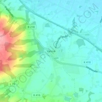 Topografische kaart Venne, hoogte, reliëf