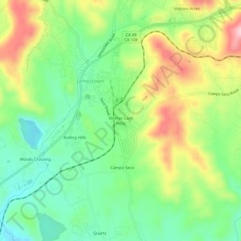 Topografische kaart Mother Lode West, hoogte, reliëf