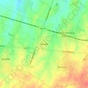 Topografische kaart Noville, hoogte, reliëf