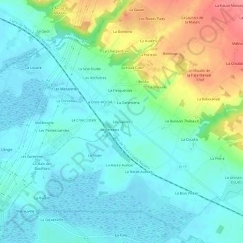 Topografische kaart Les Sables, hoogte, reliëf