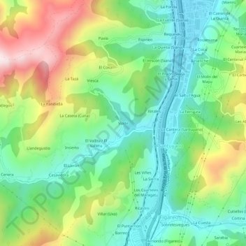 Topografische kaart Viade, hoogte, reliëf