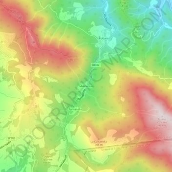 Topografische kaart Mulinaccio, hoogte, reliëf