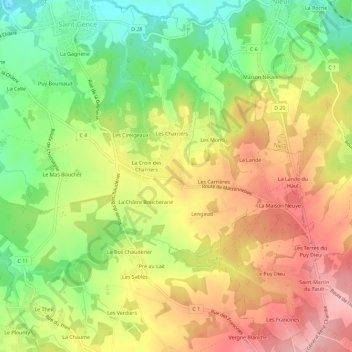 Topografische kaart Les Clapiers, hoogte, reliëf