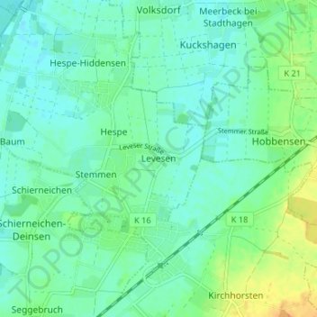 Topografische kaart Levesen, hoogte, reliëf