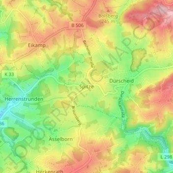 Topografische kaart Spitze, hoogte, reliëf
