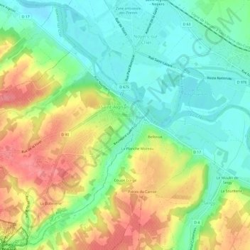 Topografische kaart Les Bernardines, hoogte, reliëf