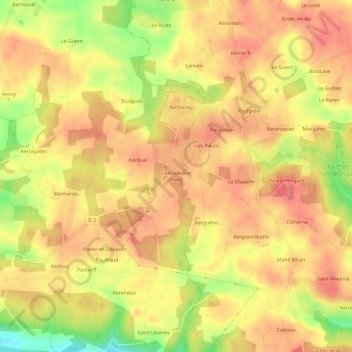 Topografische kaart Coëtulaire er Hoed, hoogte, reliëf