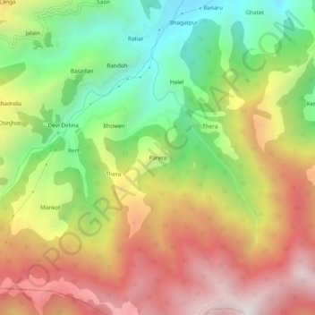 Topografische kaart Parera, hoogte, reliëf