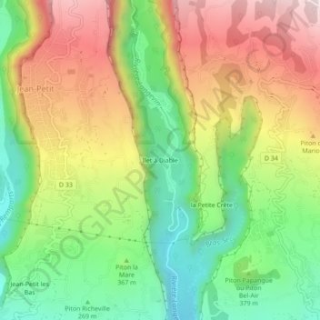 Topografische kaart Ilet à Diable, hoogte, reliëf