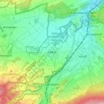 Topografische kaart Kalkar, hoogte, reliëf