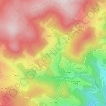 Topografische kaart Le Verniol, hoogte, reliëf