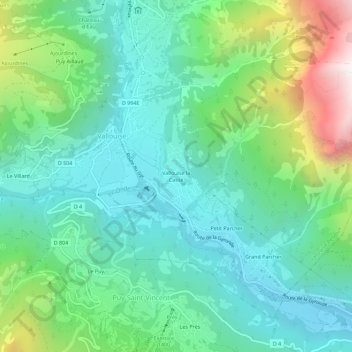 Topografische kaart Vallouise la Casse, hoogte, reliëf