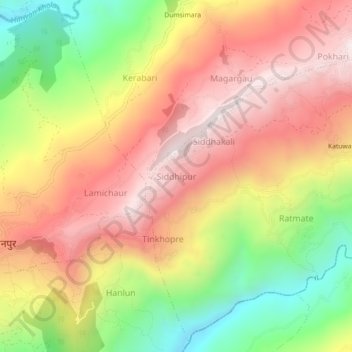 Topografische kaart Siddhipur, hoogte, reliëf