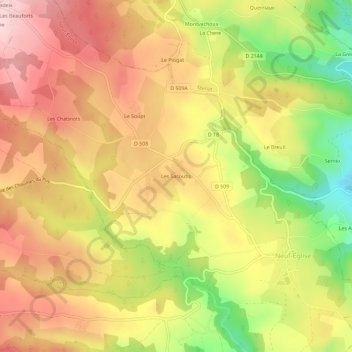 Topografische kaart Les Sacoutis, hoogte, reliëf