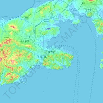 Topografische kaart 大连市, hoogte, reliëf