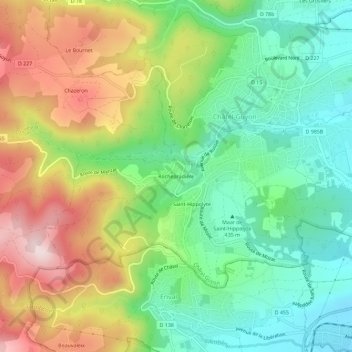 Topografische kaart Rochepradière, hoogte, reliëf
