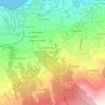 Topografische kaart El Pinalete, hoogte, reliëf
