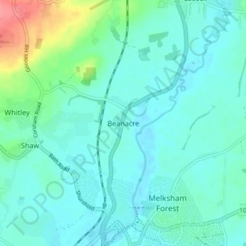 Topografische kaart Beanacre, hoogte, reliëf
