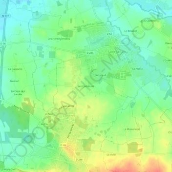 Topografische kaart Les Communs, hoogte, reliëf