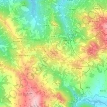 Topografische kaart Pometo, hoogte, reliëf