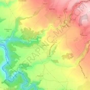 Topografische kaart Rauret-Bas, hoogte, reliëf