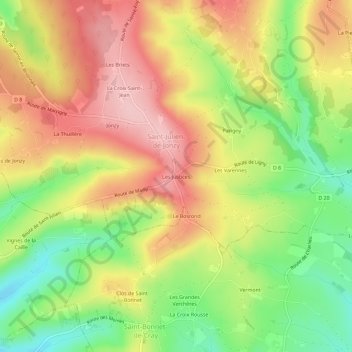 Topografische kaart Les Justices, hoogte, reliëf