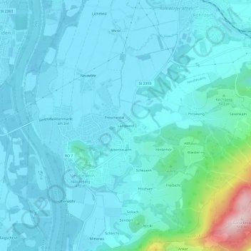 Topografische kaart Langweid, hoogte, reliëf