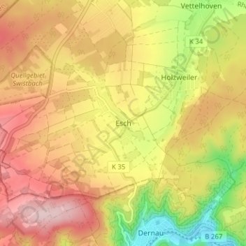 Topografische kaart Esch, hoogte, reliëf