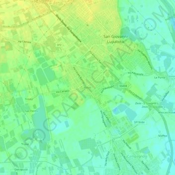Topografische kaart Pozzo, hoogte, reliëf