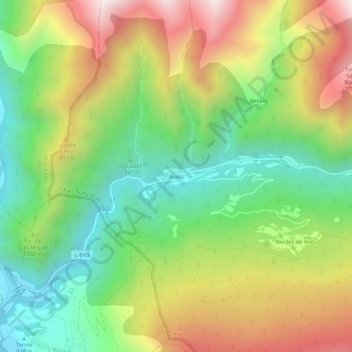 Topografische kaart Araós, hoogte, reliëf