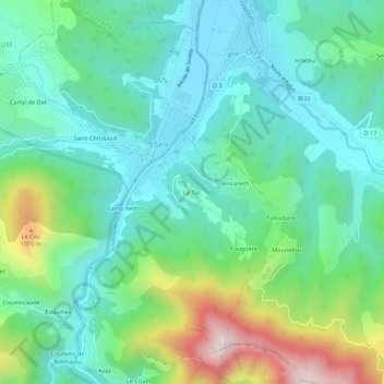 Topografische kaart Le Tuc, hoogte, reliëf
