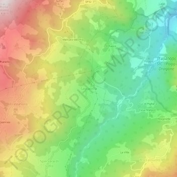 Topografische kaart Sassatella, hoogte, reliëf