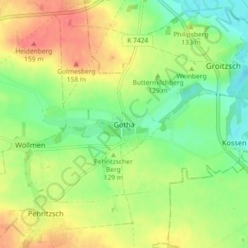 Topografische kaart Gotha, hoogte, reliëf
