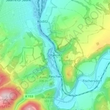 Topografische kaart Obernitz, hoogte, reliëf