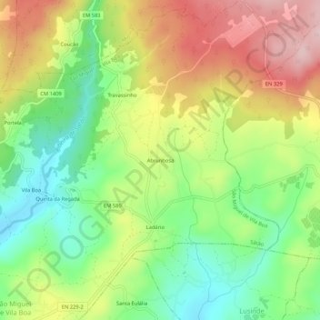 Topografische kaart Abrunhosa, hoogte, reliëf