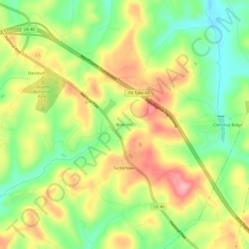 Topografische kaart Brier Hill, hoogte, reliëf