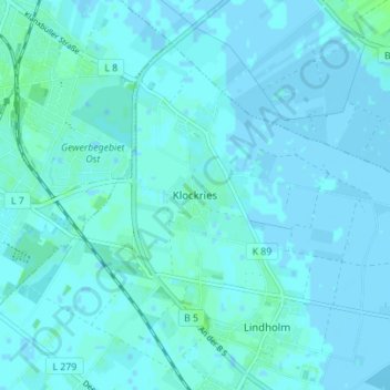 Topografische kaart Klockries, hoogte, reliëf