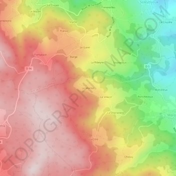 Topografische kaart Le Montet, hoogte, reliëf