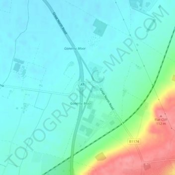 Topografische kaart Gonerby Moor, hoogte, reliëf