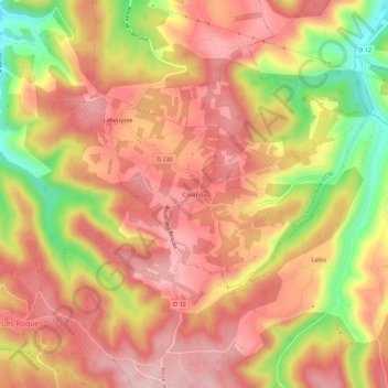 Topografische kaart Cournou, hoogte, reliëf