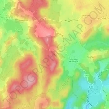 Topografische kaart Prétérit, hoogte, reliëf