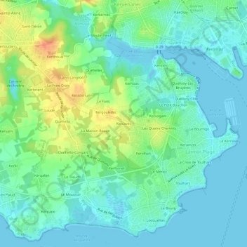 Topografische kaart Kercaves, hoogte, reliëf