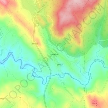 Topografische kaart Lousadela, hoogte, reliëf