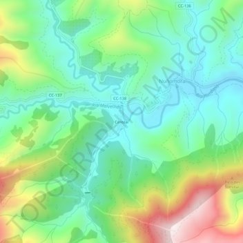Topografische kaart Cerezal, hoogte, reliëf