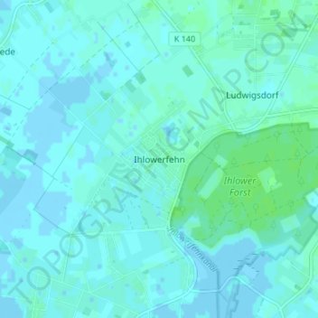 Topografische kaart Ihlowerfehn, hoogte, reliëf
