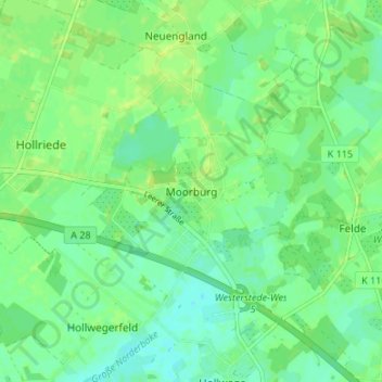 Topografische kaart Moorburg, hoogte, reliëf