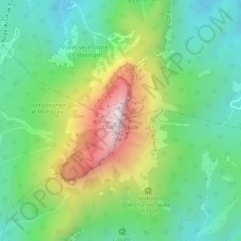 Topografische kaart Chamechaude, hoogte, reliëf