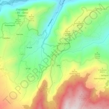 Topografische kaart Sologno, hoogte, reliëf