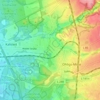 Topografische kaart Molterkiste, hoogte, reliëf