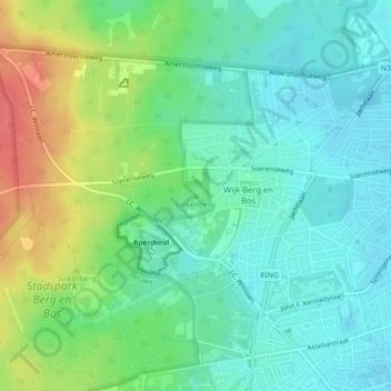 Topografische kaart Valkenberg, hoogte, reliëf